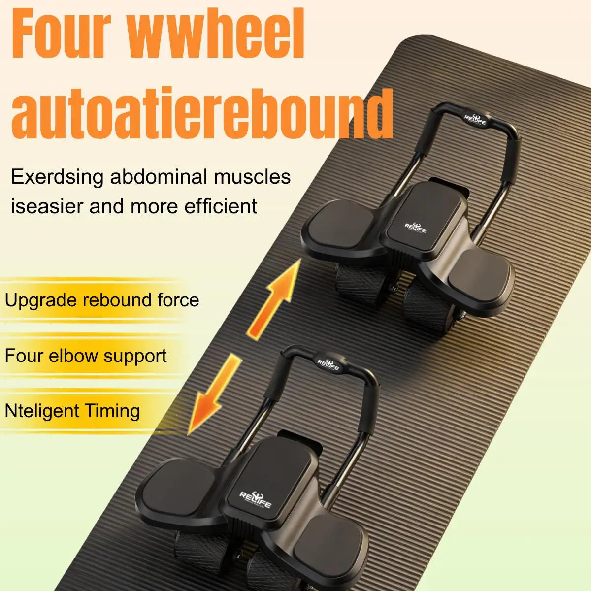 Ab Roller Wheel with Elbow Support Auto Rebound